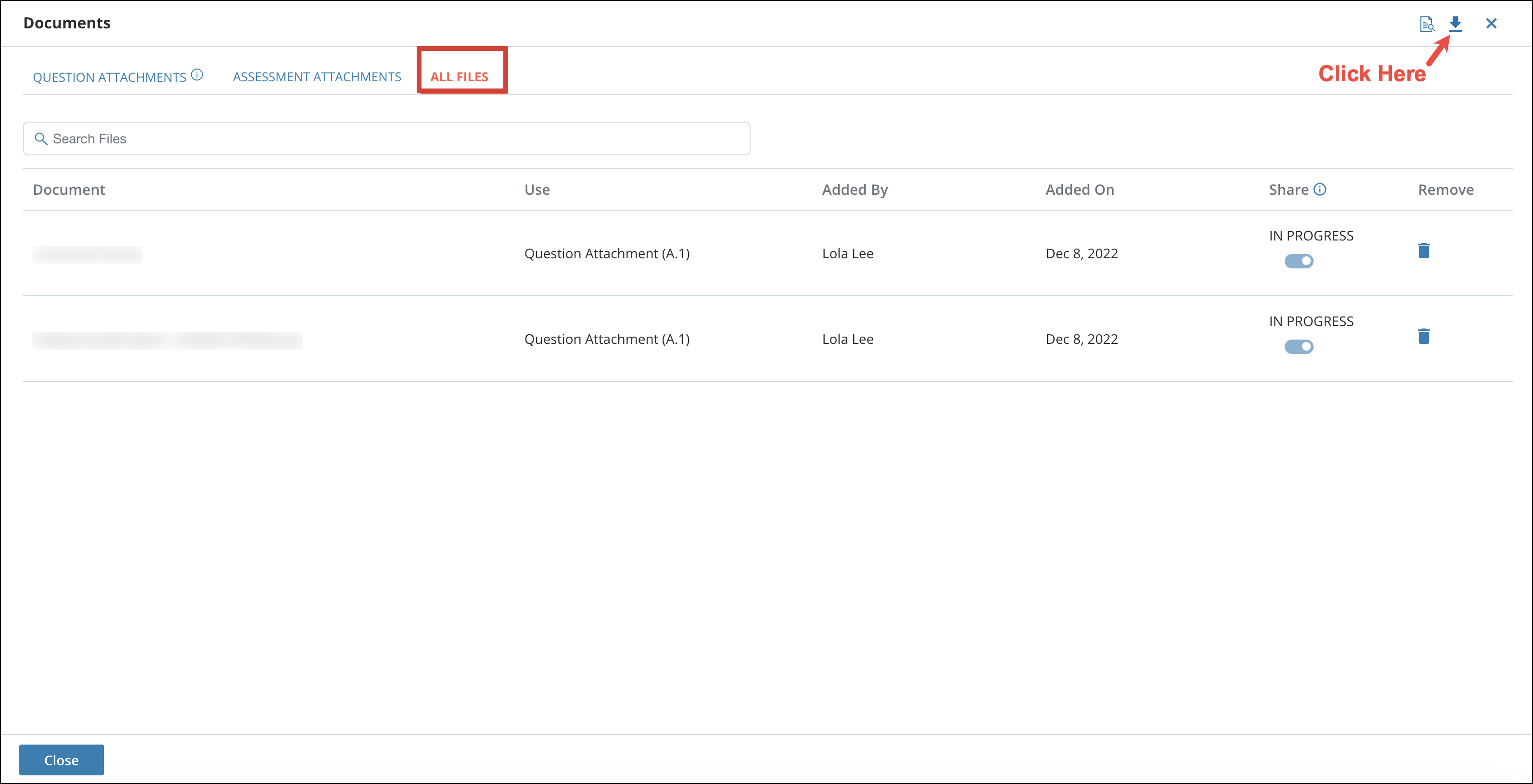 Viewing and Downloading All Files Attached to an Assessment 9[R360]