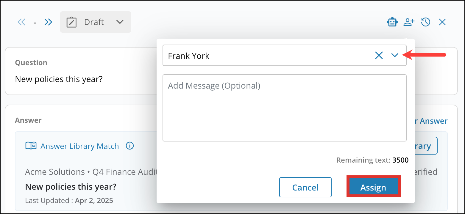 Assigning Questions in External RFPs & DDQs 5[R360]