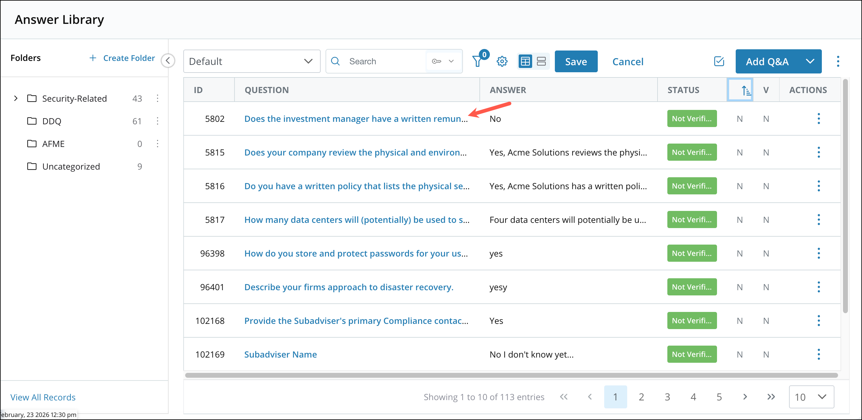 Answer Library Module/Answer Library/Q&A