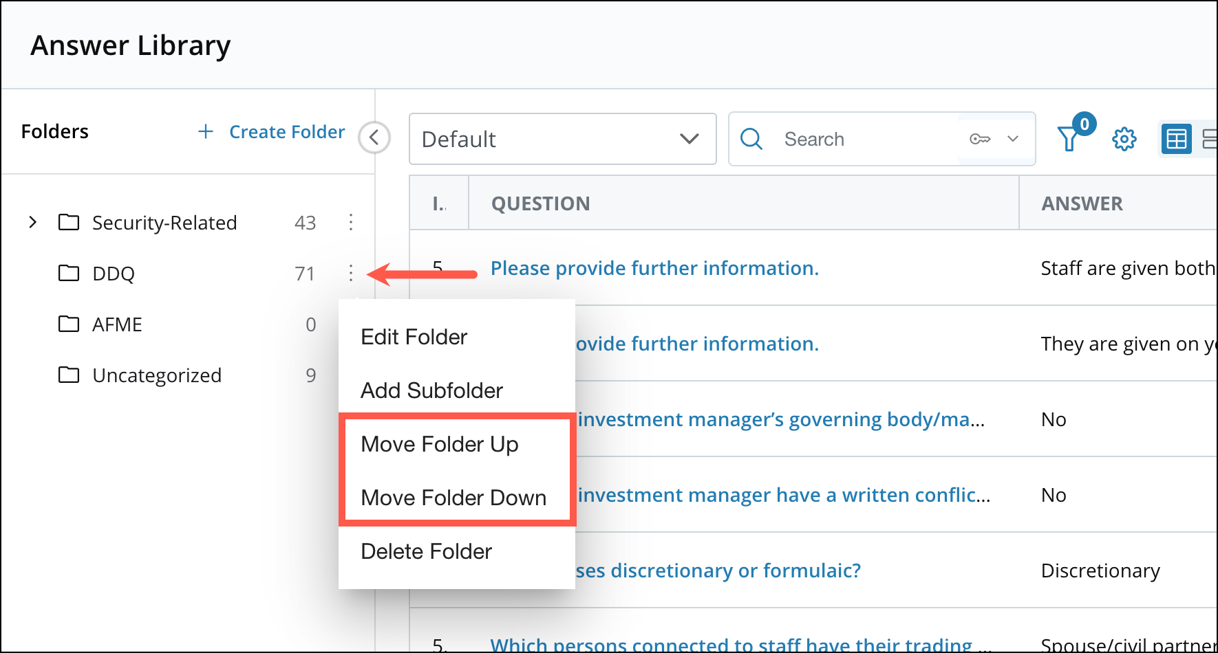 Creating and Managing Answer Library Folders 11