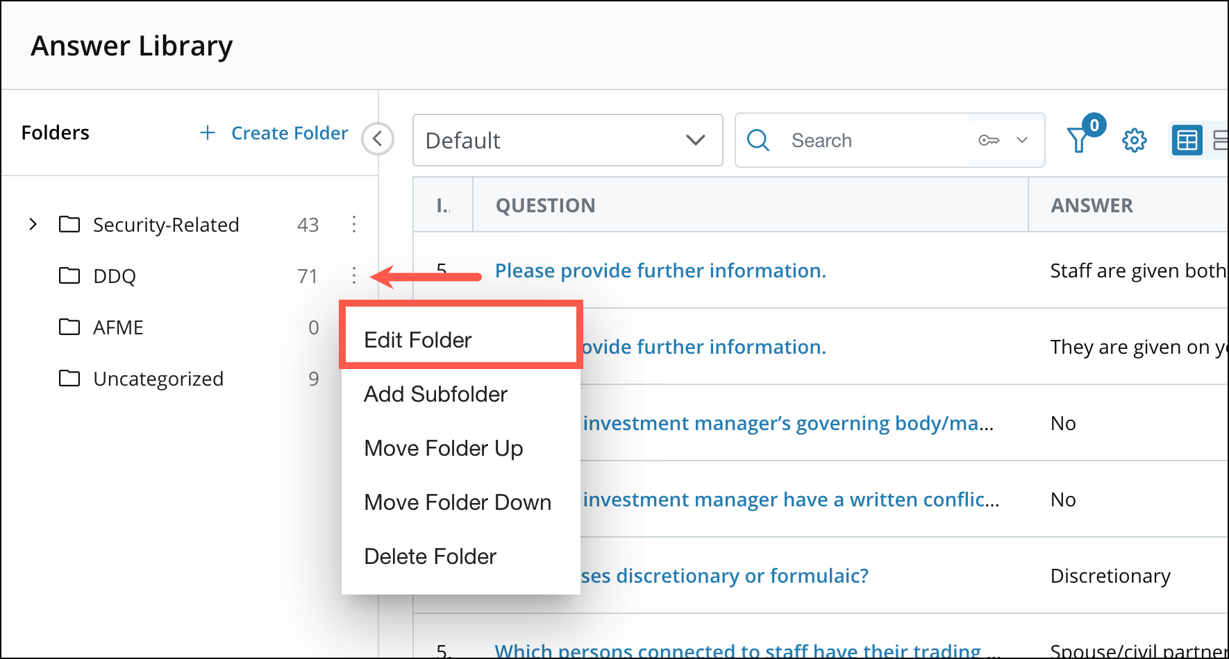Creating and Managing Answer Library Folders 9